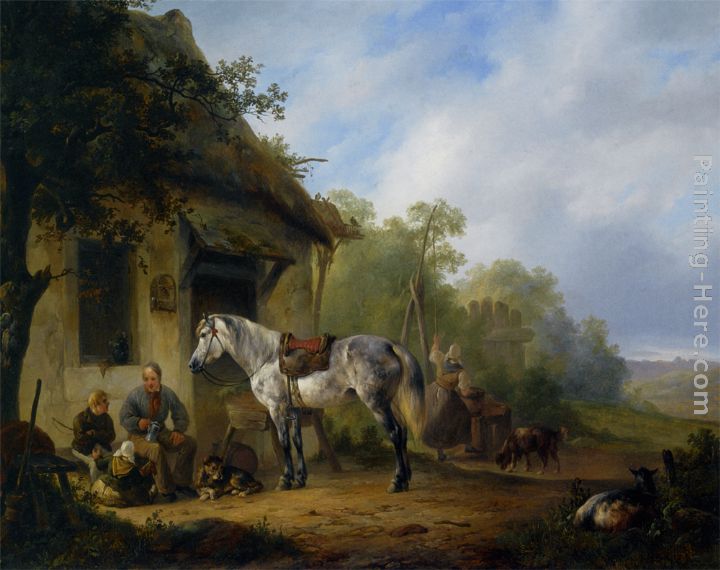 Figures near a farmstead painting - Wouter Verschuur Figures near a farmstead art painting